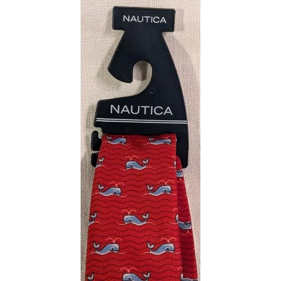 Nautica Whale Tie Red Preppy Pattern Graphic Nerd Nautical Necktie Fun 58" x 3" - Picture 11 of 14